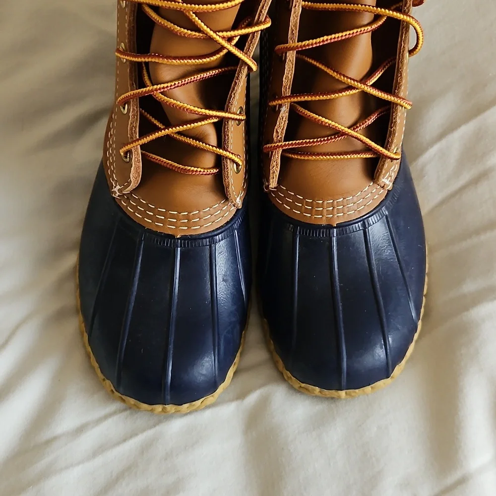 LL Bean Duck Bean Boot Tan Blue Size 7 - Picture 2 of 8